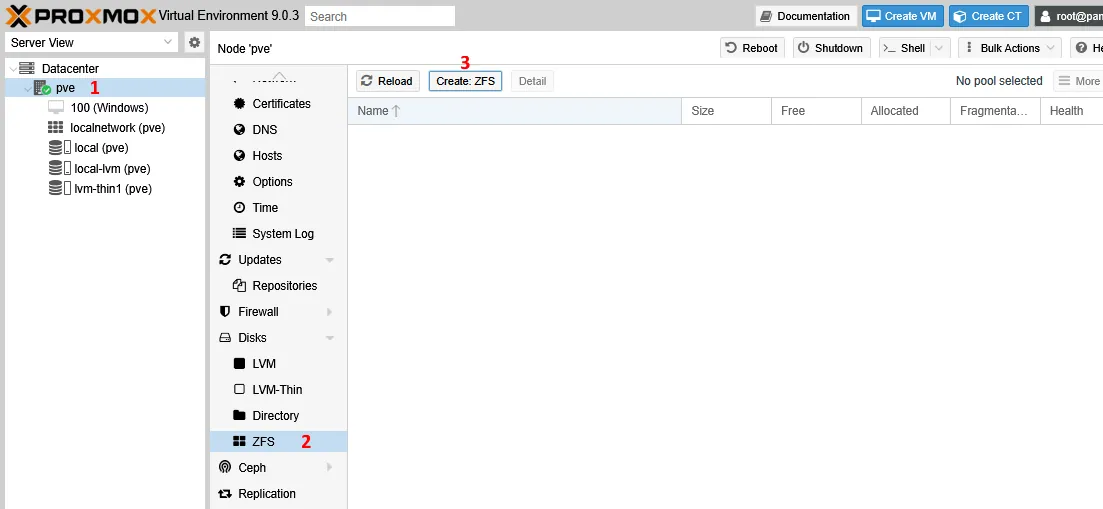 Adding ZFS storage in Proxmox