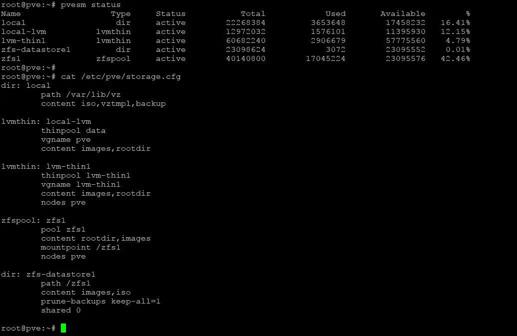 Checking available Proxmox storage in the command line