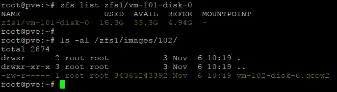 Checking disk usage of a zvol with zfs list