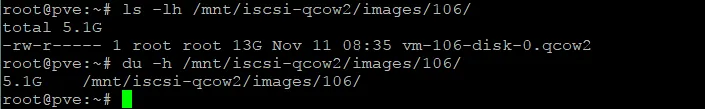 Checking QCOW2 disk usage on the iSCSI LUN