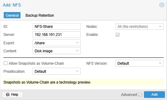 Configuring the NFS storage options