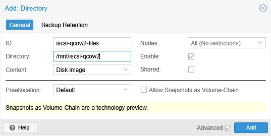 Configuring the options for the directory storage