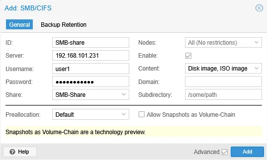 Configuring the SMB/CIFS storage options
