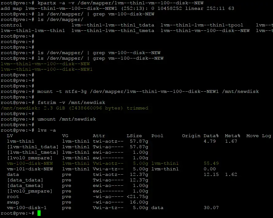 Confirming the new volume is thin-provisioned