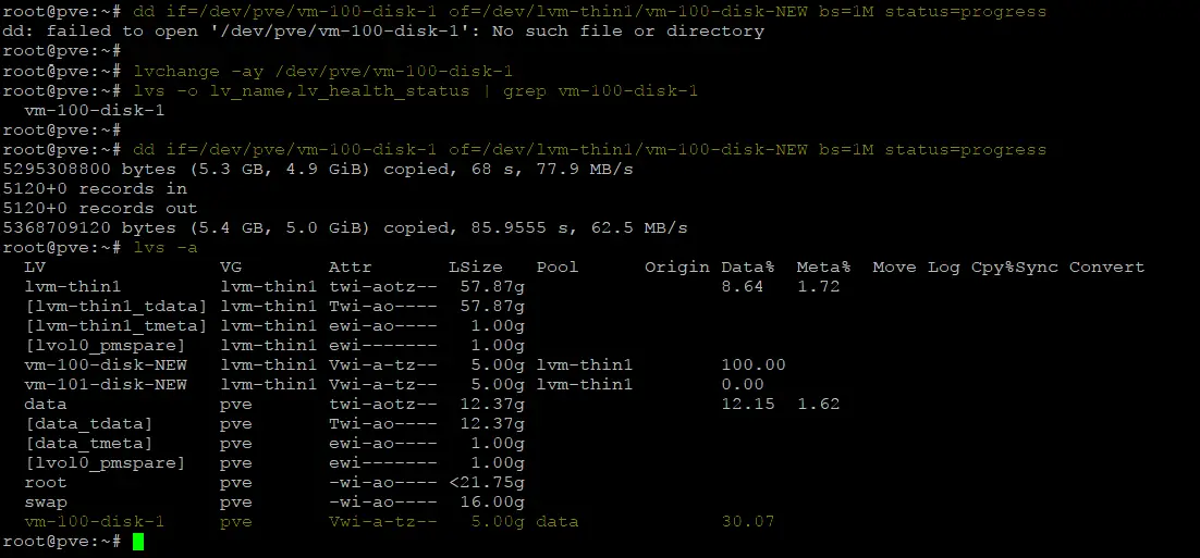 Copying the VM disk and checking consumed space