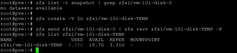 Creating the new zvol and copying data
