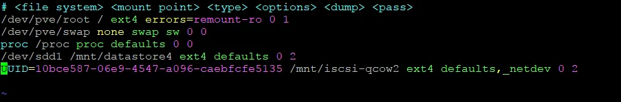 Editing fstab to mount iSCSI storage at boot