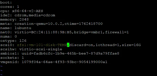 Editing the VM config to use the new disk