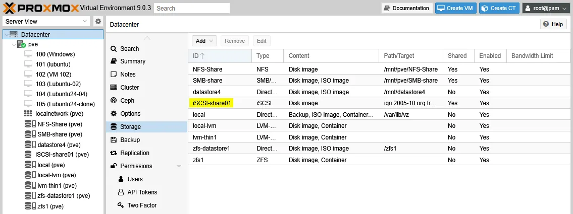 iSCSI target connected as a block device