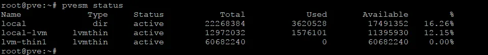 Listing Proxmox storage with pvesm status
