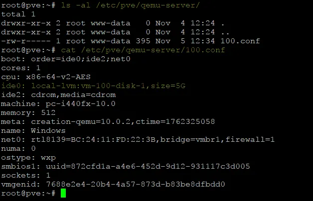 Viewing the VM configuration file