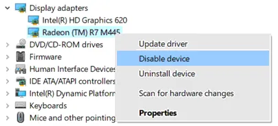 Disabling a video card