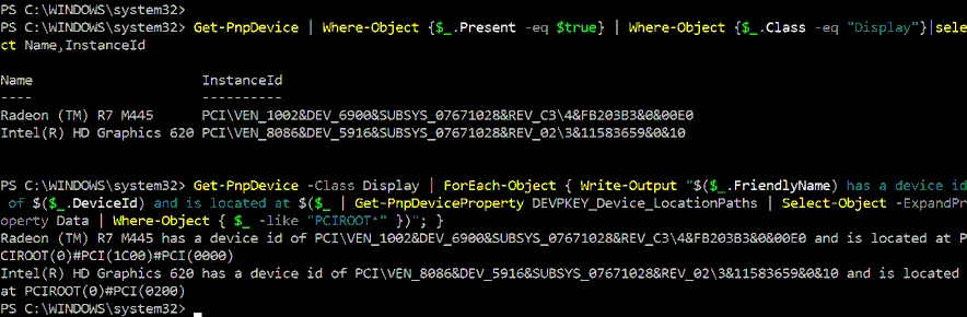 Identifying the GPU location path in PowerShell