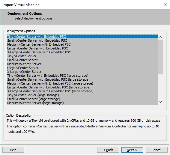 Configuring vCenter Server Appliance options