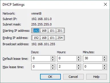 DHCP settings