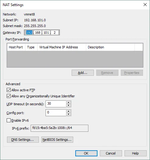 NAT settings