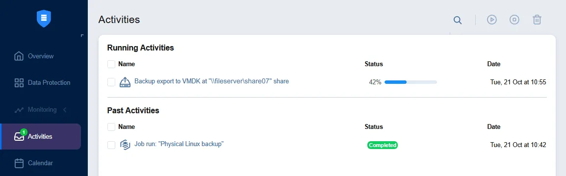 Backup Export job is running
