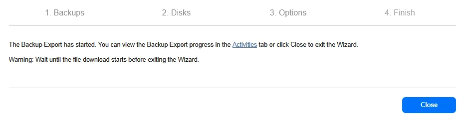 Backup Export started
