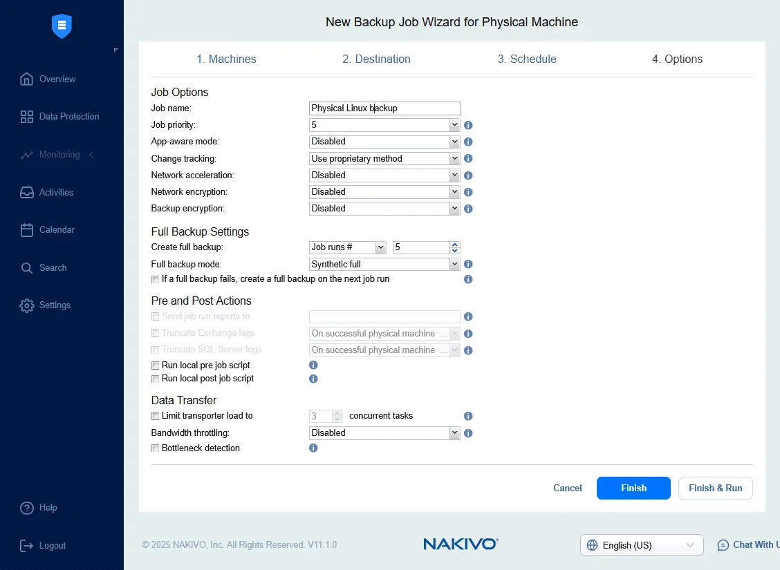Configuring backup options