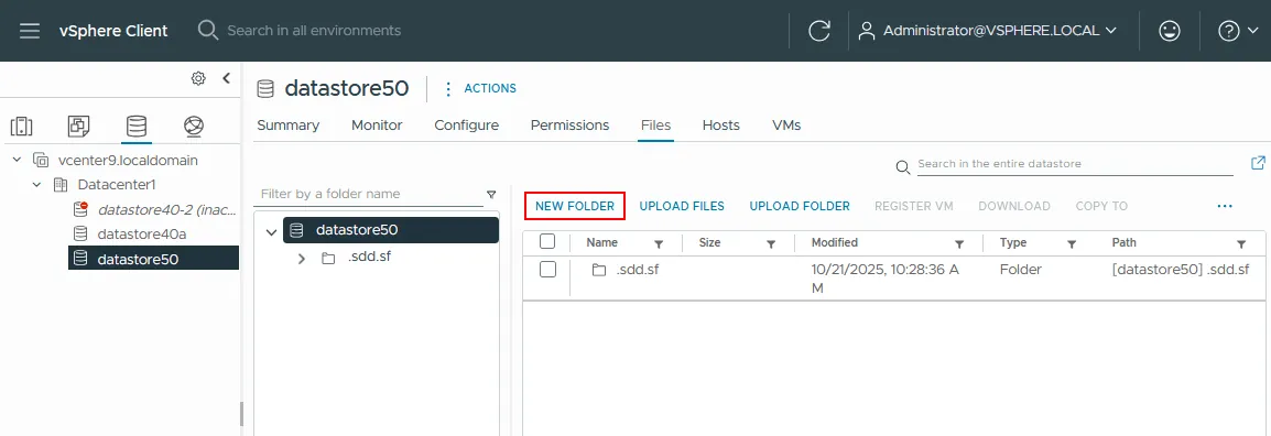 Creating a new folder in the ESXi datastore