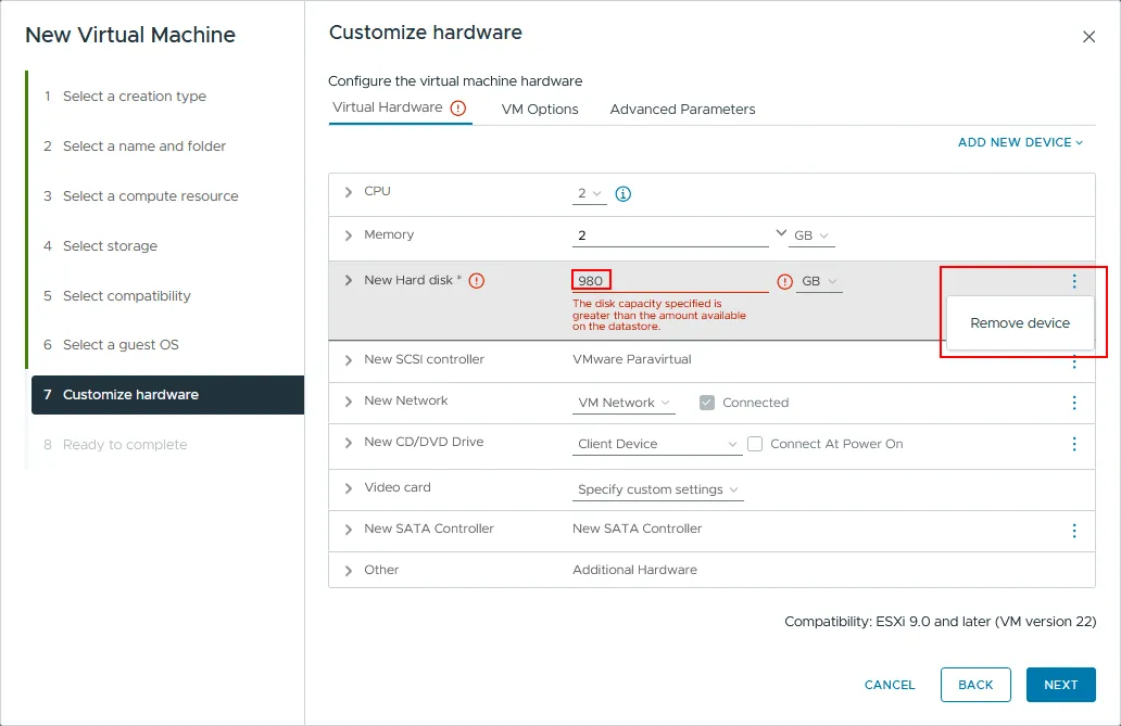 Customizing VM hardware