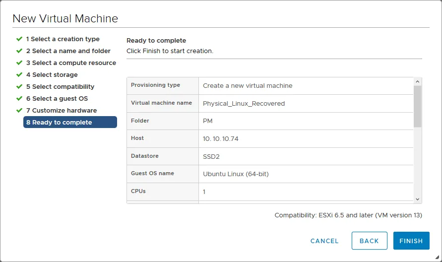 Ready to complete the VM creation