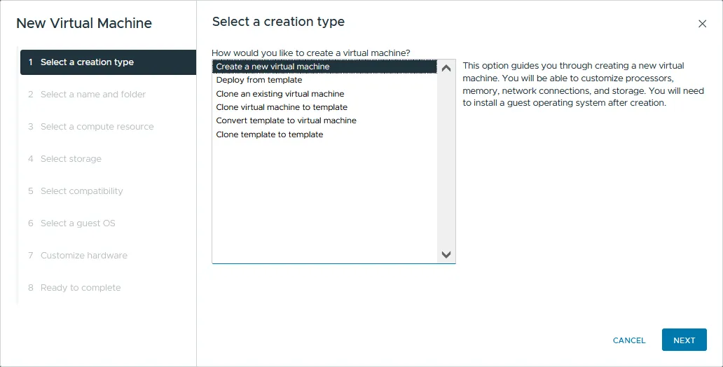 Selecting a creation type