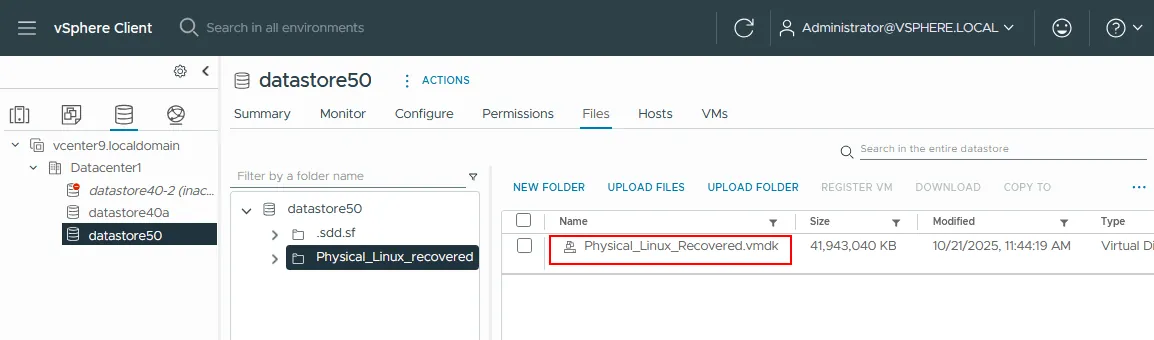 The virtual disk file is uploaded