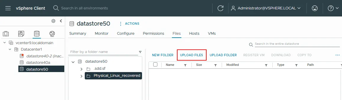 Uploading virtual disk files to the ESXi datastore