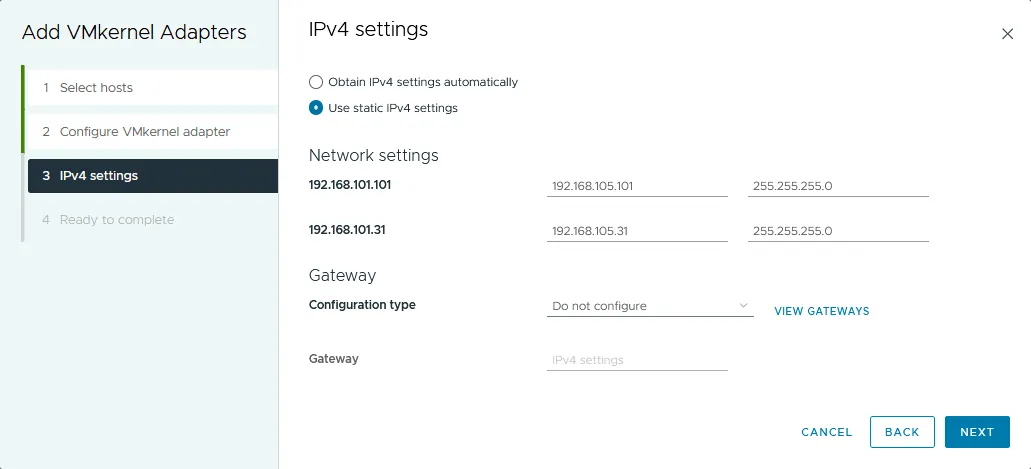 Configuring IPv4 settings