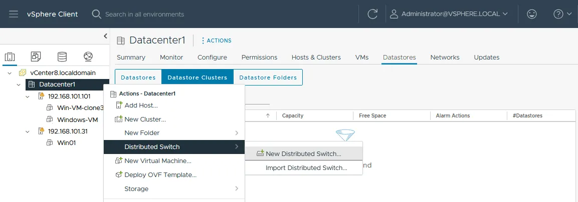 Creating a new VMware distributed switch