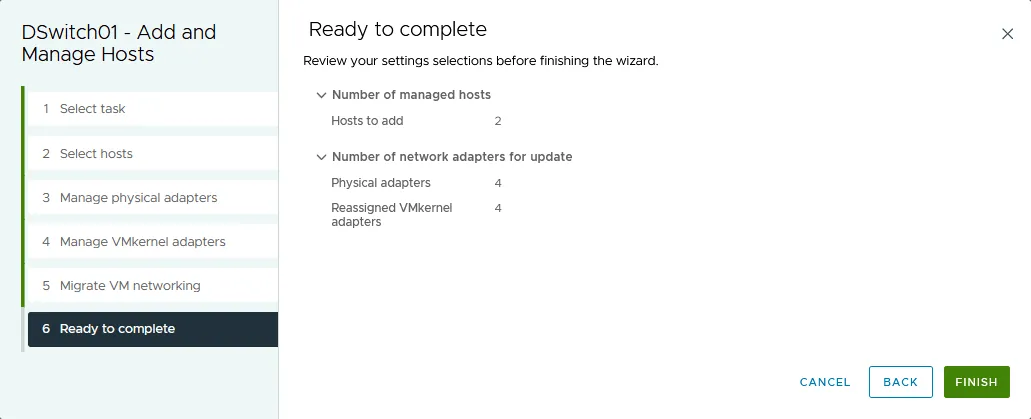 Reviewing host settings before finishing