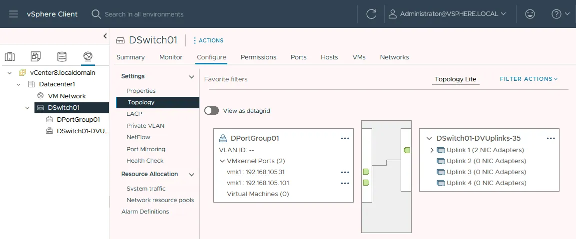 Viewing the VDS topology in vCenter
